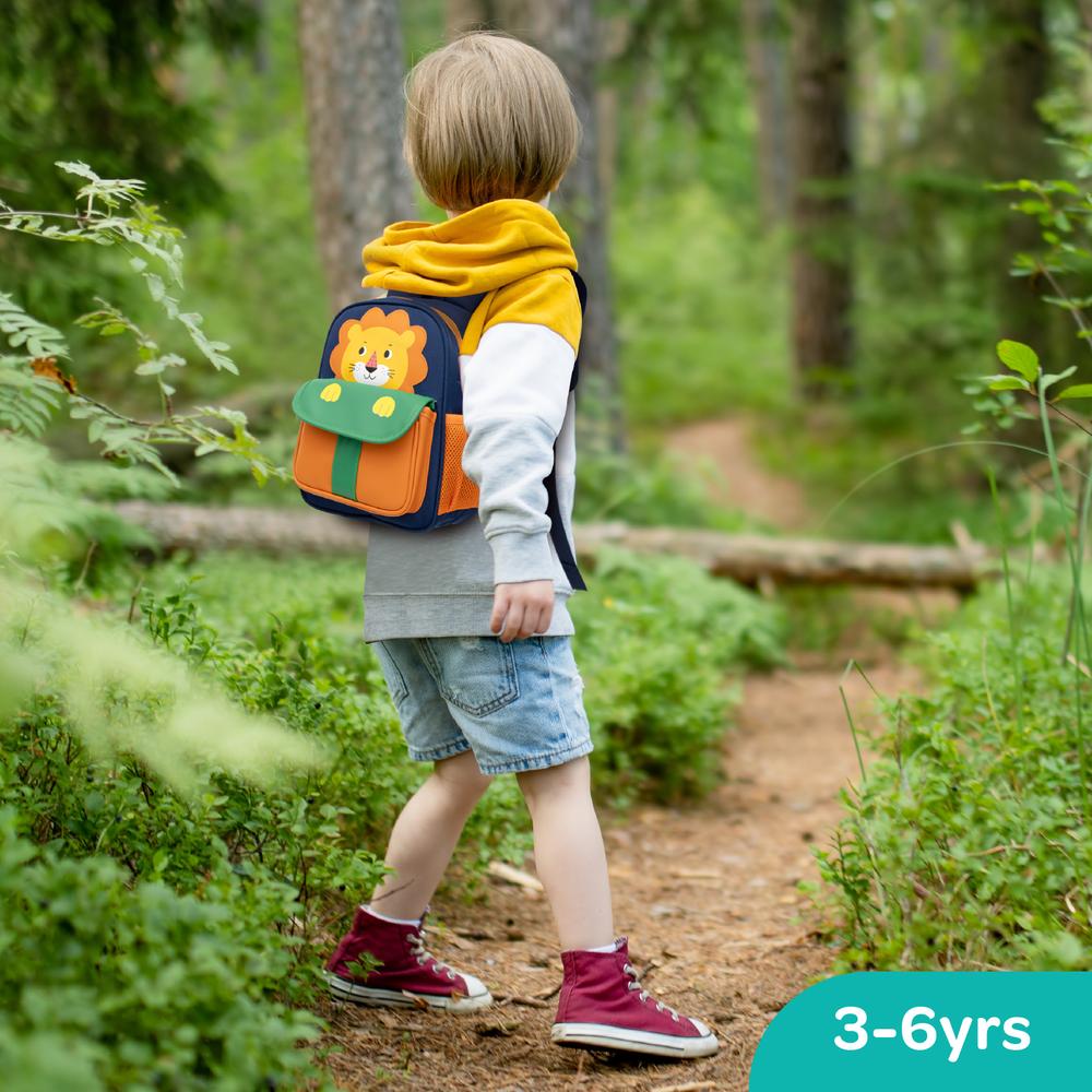 مون - شنطة ظهر للأطفال بأشرطة مبطنة ومقاومة للماء - مثالية للوجبات الخفيفة وصندوق الغداء للأطفال في الحضانة - أسد