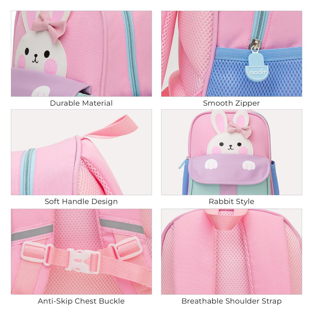 Moon - Kids Backpack Padded Straps Waterproof - Perfect For Preschool Nursery Snacks Lunchbox - Bunny