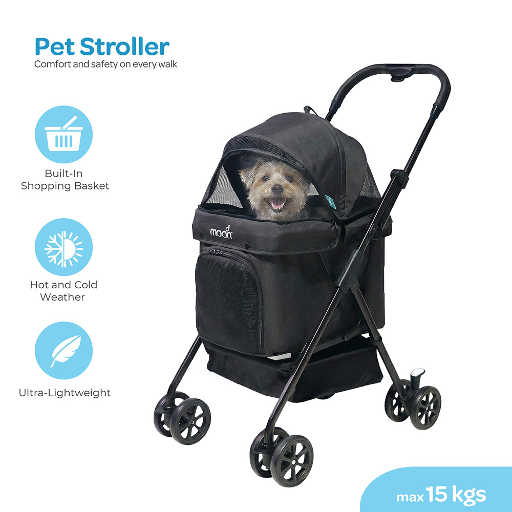 Moon PawPerch Pet Stroller With Storage Basket & Waterproof Pad