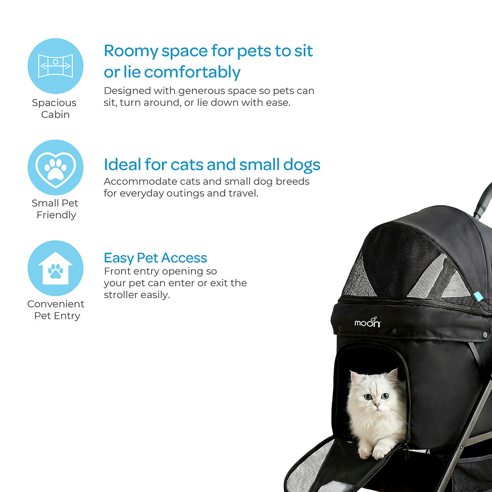 Moon PawPerch Pet Stroller With Storage Basket & Waterproof Pad