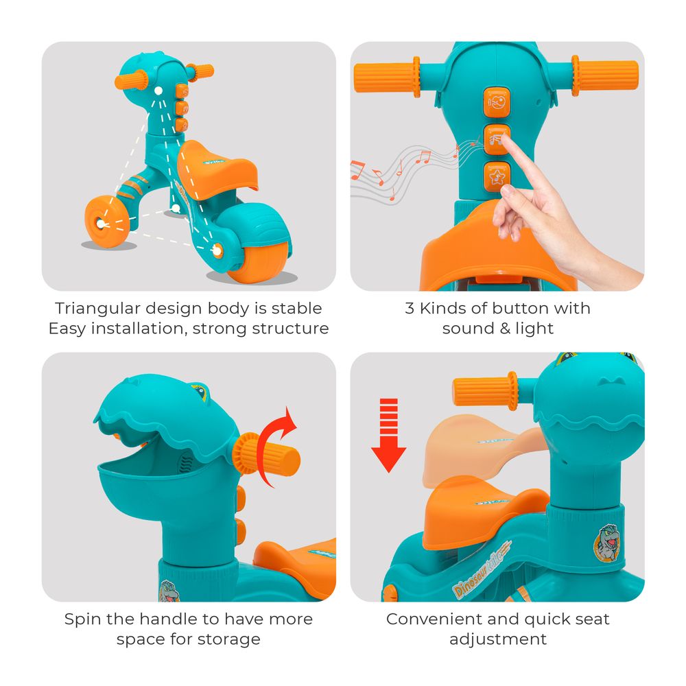 مون - دراجة ثلاثية العجلات مع مساحة تخزين أمامية - أزرق