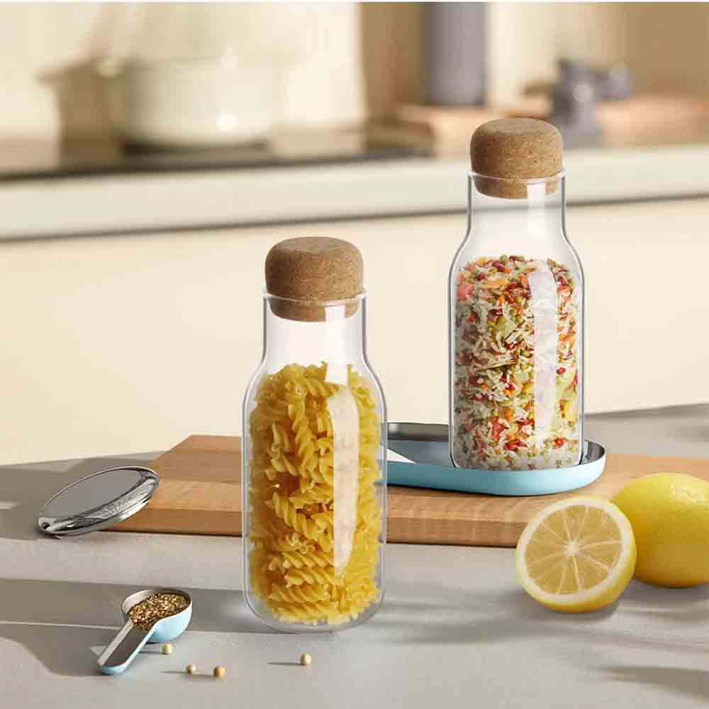 1Chase - Borosilicate Glass Storage Jar With Cork Lid - 750 ml - Pack of 3