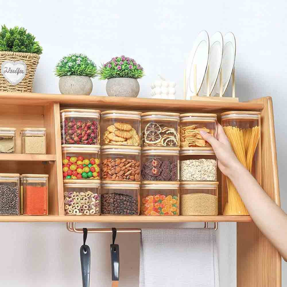 1Chase - Glass Square Food Storage Jar With Lid - 900 ml - Pack of 6