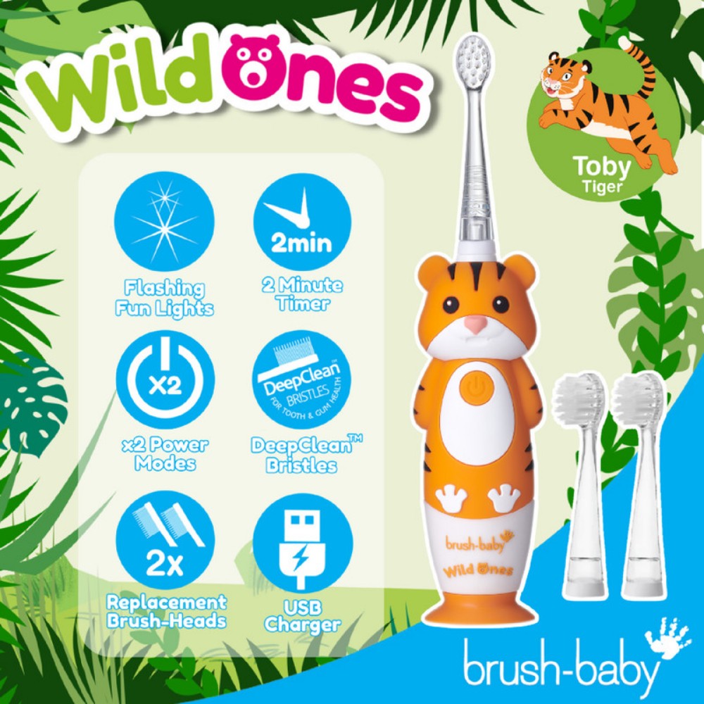 Brush Baby - Wildones Kids Electric Rechargeable Toothbrush - Tiger