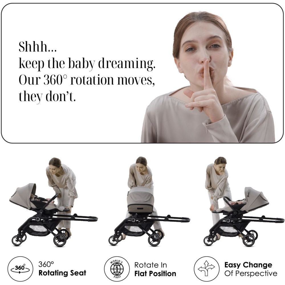 Hamilton - T1 Lightweight Baby Travel Stroller Magic Fold with 360° Seat - Khaki