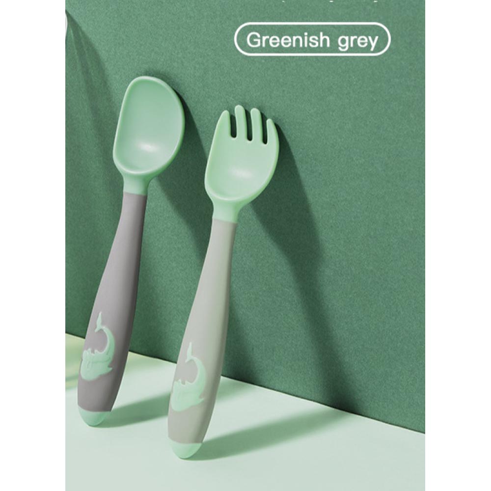 امتشي بيبي - مجموعة ملعقة وشوكة مرنة - عدد 2 - أزرق