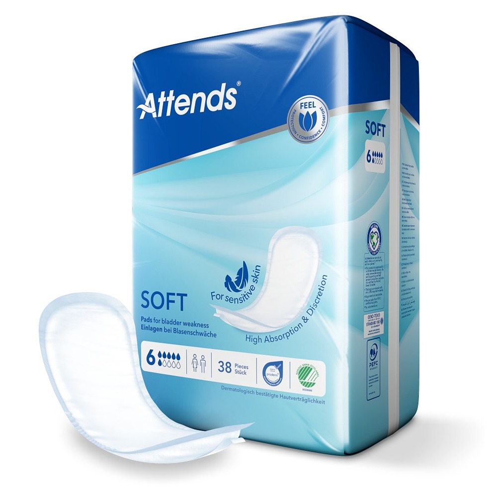 Attends - Soft 6 Dry And Discreet Absorbent Pads - 38 Pcs