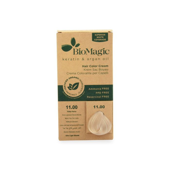 بيو ماجيك - كريم صبغ الشعر بالكيراتين وزيت الأرغان - أشقر فاتح بلاتيني 11/00 - 60 مل