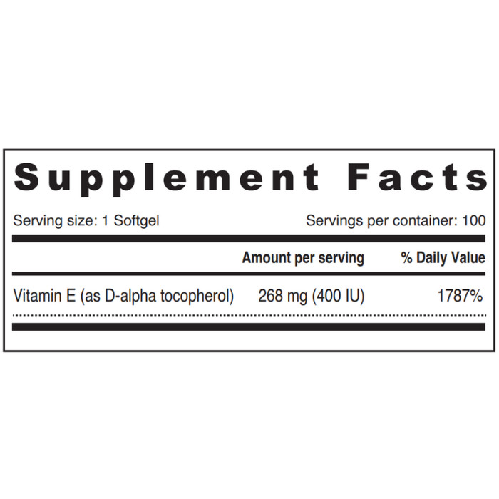 Sunshine Nutrition - Natural Vitamin E 400 IU Dietary Supplement Softgels - 100's