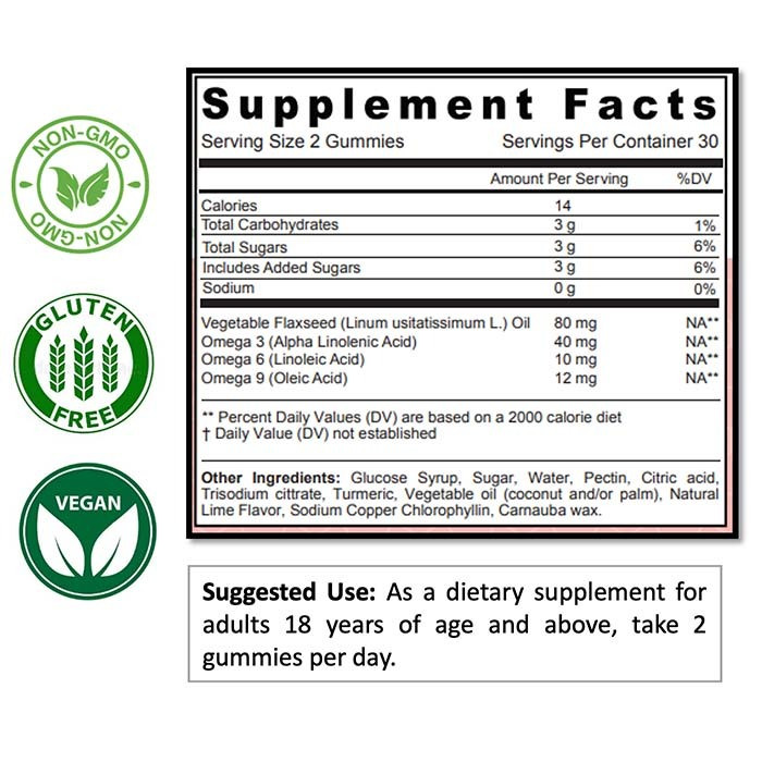 صن شاين نوترشن - فيتامين أوميغا 3-6-9 - نكهة اللايم - 60 حبة