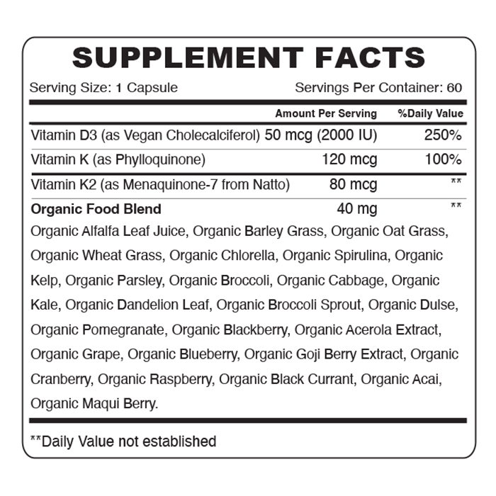 Organic Earth - Vitamin D3 And K2 Capsules - 60pcs