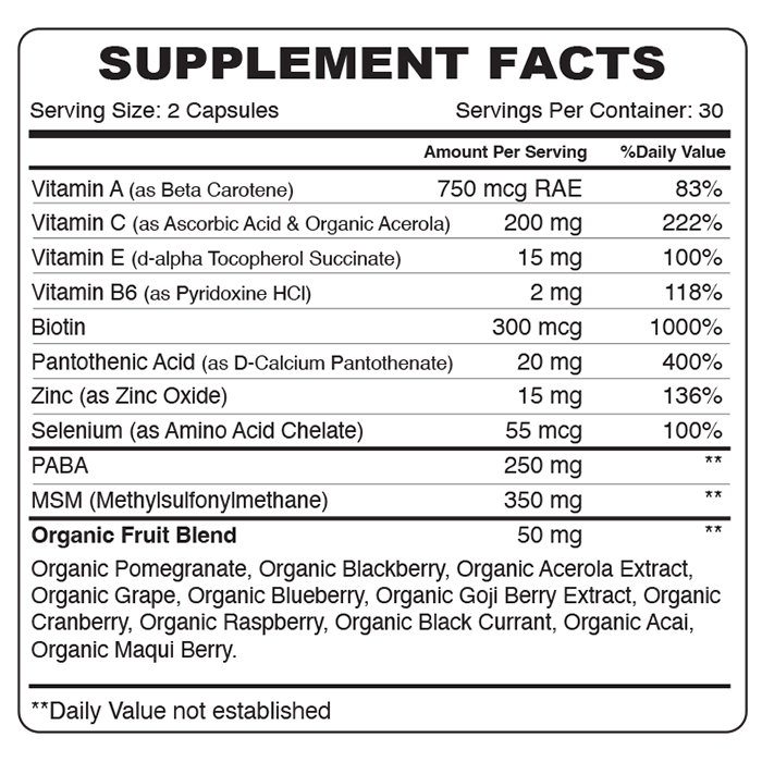 Organic Earth - Hair, Skin And Nails Capsules - Goji Berries/Pomegranate - 60pcs