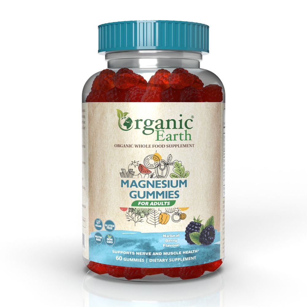 Organic Earth - Magnesium Adults Gummies - Natural Berry Flavour - Gluten Free - Vegan - 60 Gummies