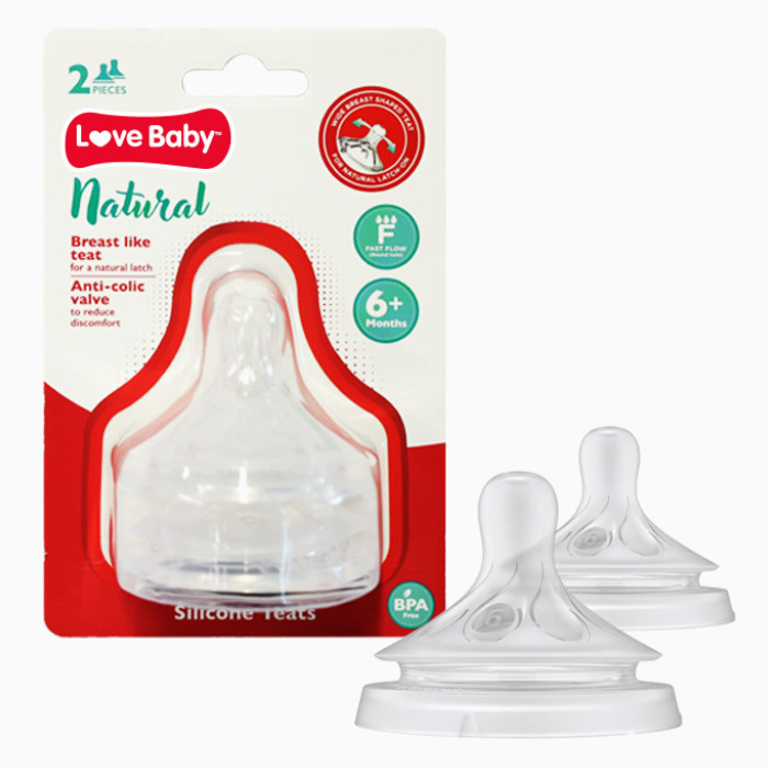Love Baby - Natural Silicone Teats - Fast Flow - Pack of 2 - Clear