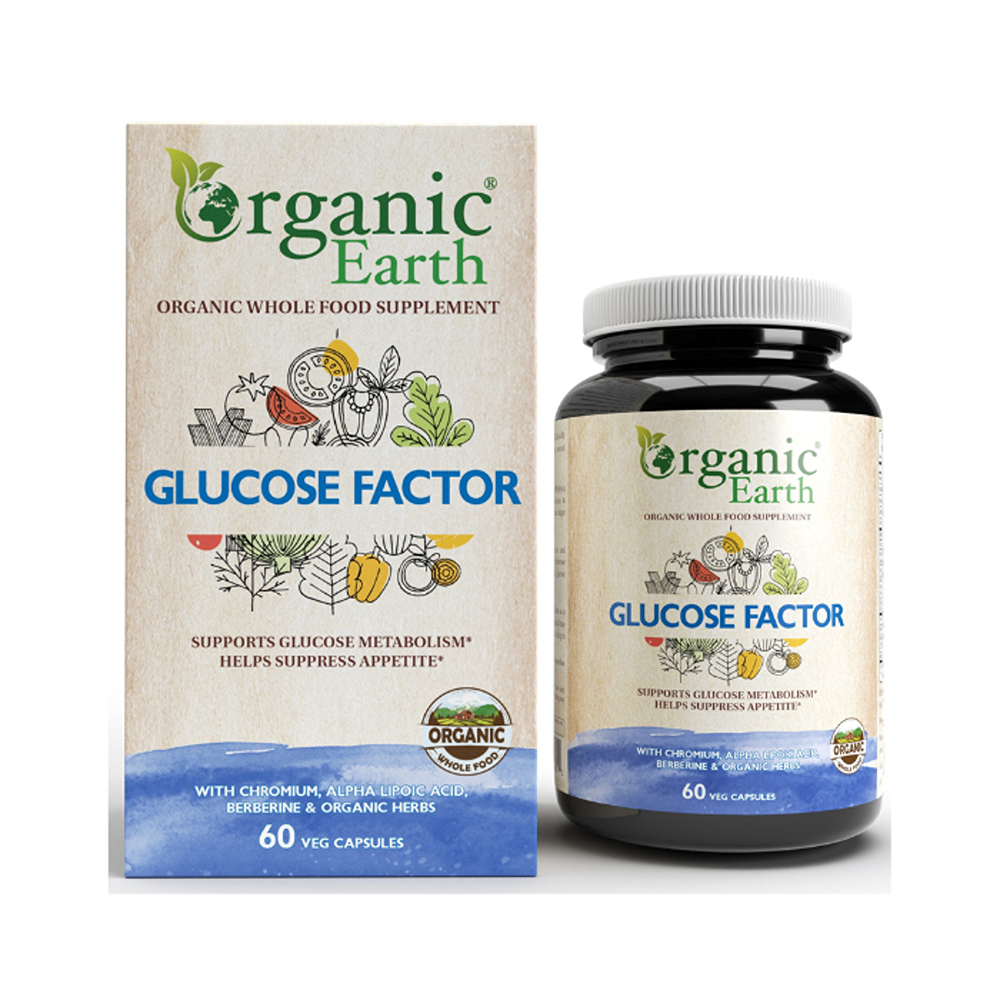Organic Earth - Glucose Factor - To Support Metabolism - With Chromium - Alpha Lipoic Acid Berberine & Organic Herbs - 60 Veg Capsules