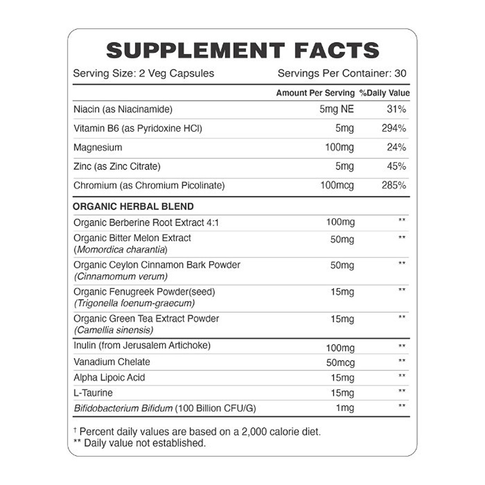 Organic Earth - Glucose Factor - To Support Metabolism - With Chromium - Alpha Lipoic Acid Berberine & Organic Herbs - 60 Veg Capsules