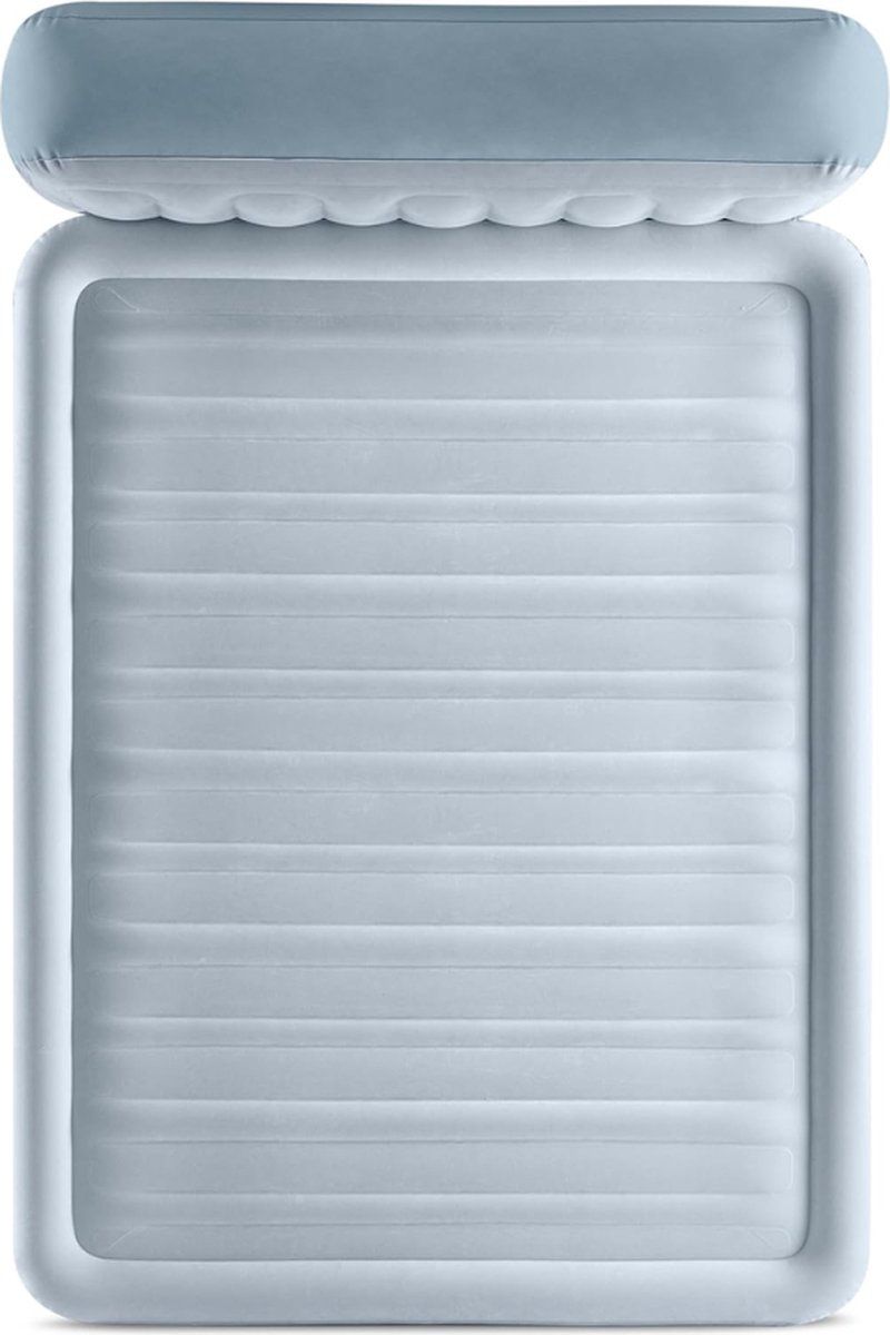 انتكس - سرير هوائي من الفرو قابل للنفخ مع مسند رأس -كوين - رمادي