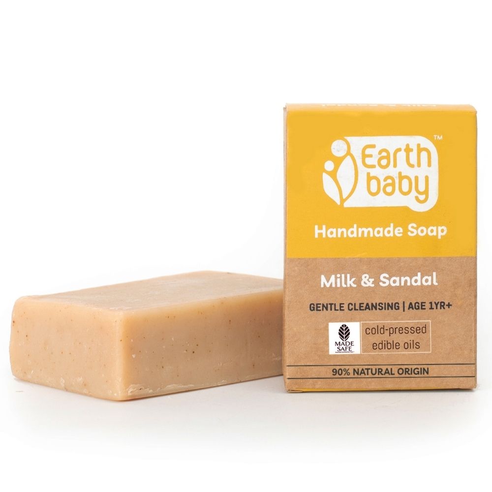 إيرث بيبي - صابون استحمام طبيعي مصنوع يدويًا بالحليب والصندل - قطعة واحدة - 100 غرام