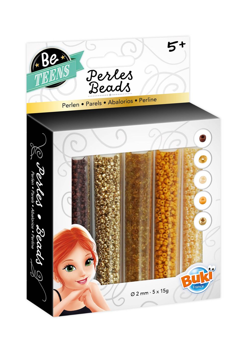 بوكي فرانس - أنابيب خرز - 5 قطع - ذهبي/بني - 15 جم