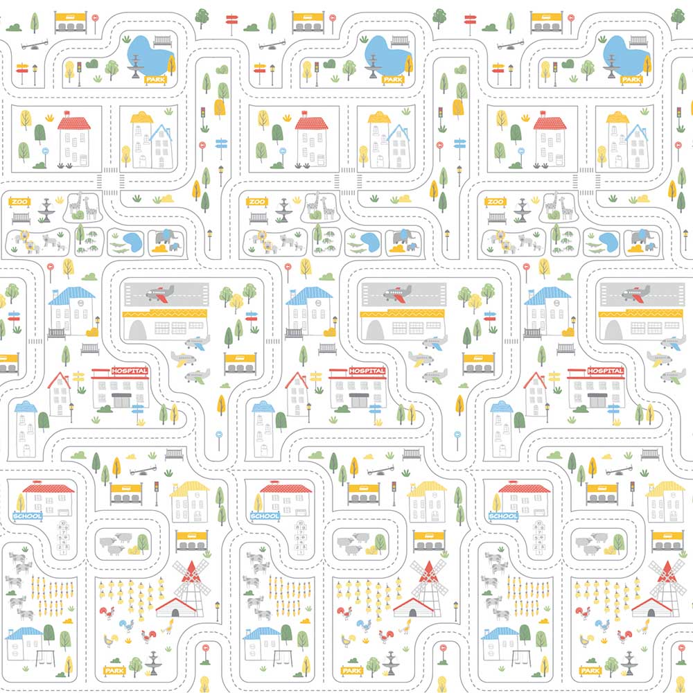 أسالفو - حصيرة لعب قابلة للطي على الوجهين 2 في 1 - فارم سيتي - كبيرة جدًا