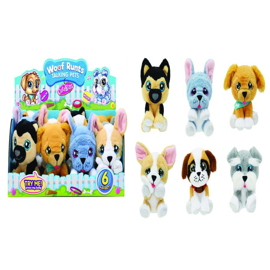 Funville - Cutekins Woof Runts Talking Plush Pet - 12 cm - Style May Vary - 1 Pc