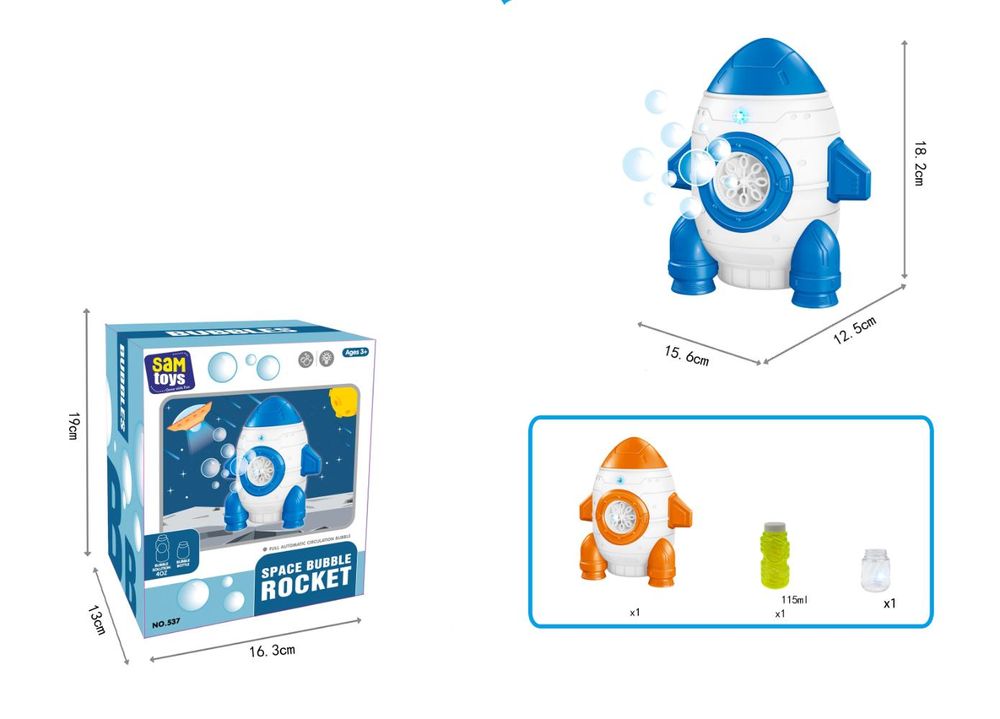 Sam Toys - Rocket Bubble Machine - With 118ml Bubble Solution 1pc - Color May Vary