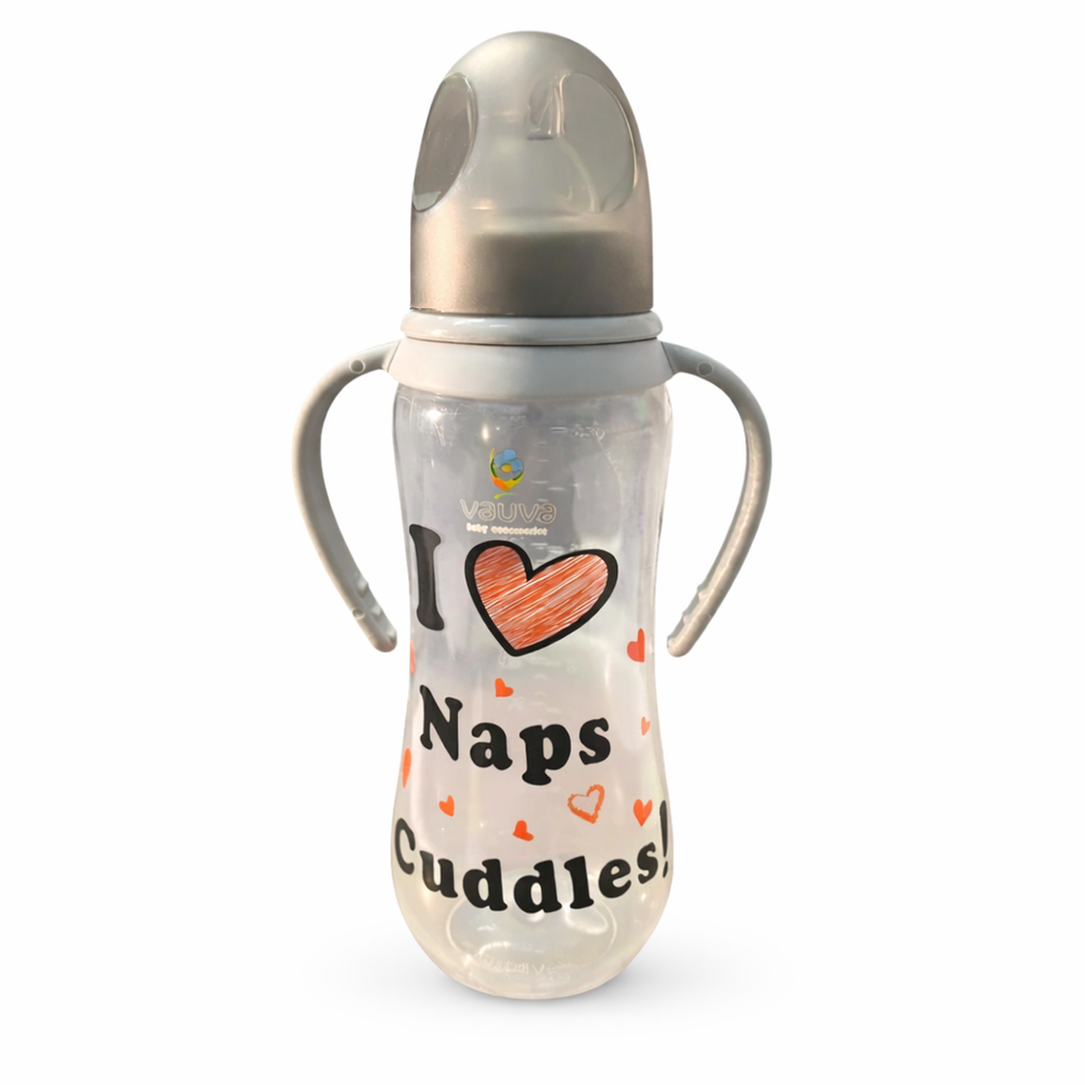 فوفا - زجاجة رضاعة قياسية ضيقة العنق للأطفال مع مقابض - متعددة الألوان - 250 مل