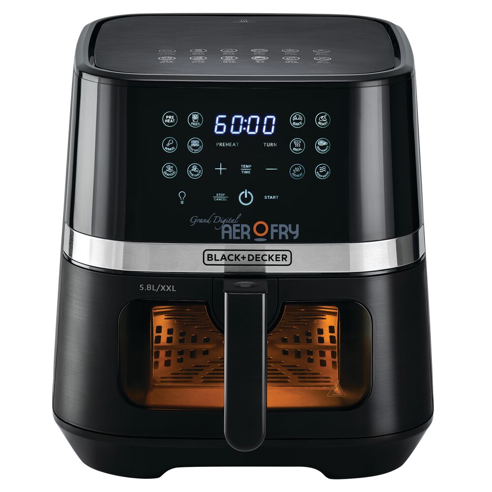 بلاك+ديكر - قلاية هوائية رقمية متعددة الوظائف 12 في 1 - سعة 5.8 لتر - أسود