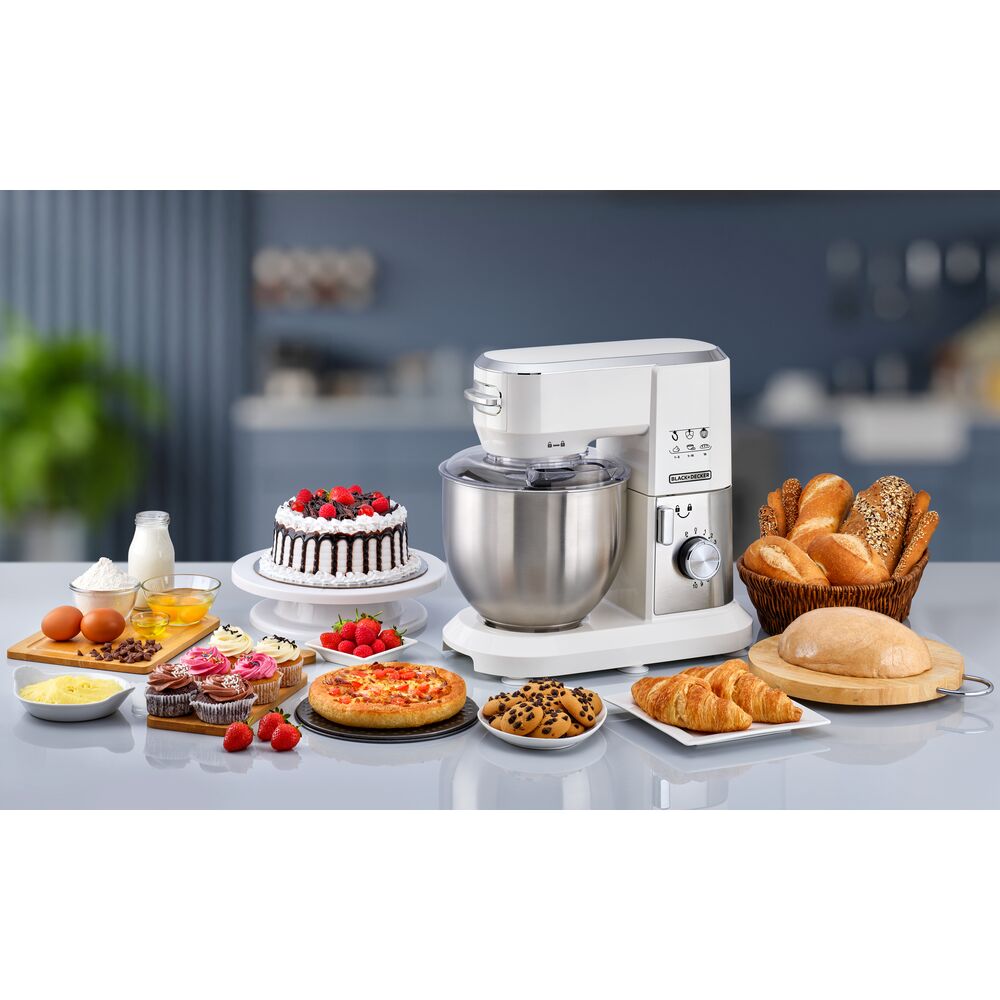 Black+Decker - Multifunction Stand Mixer Kitchen Machine - White - 1000 W