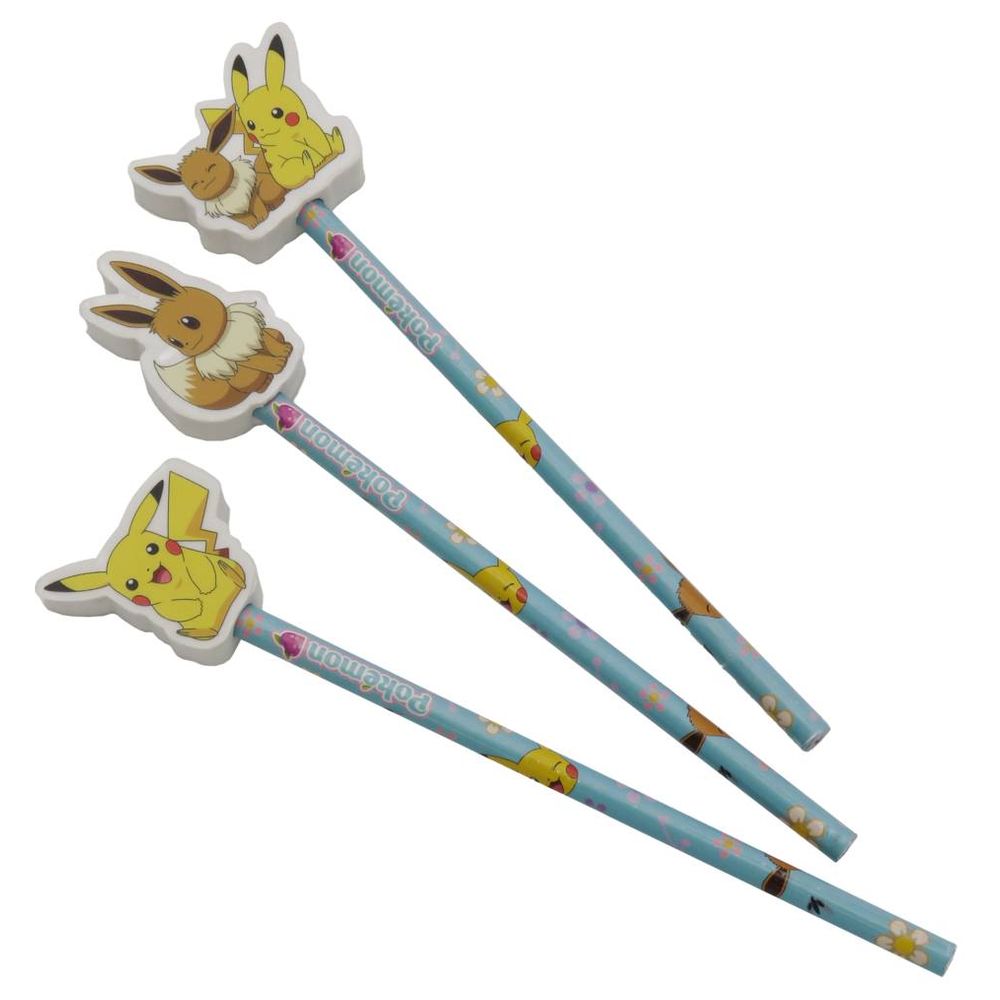 Pokemon - Pencils With Eraser Topper - Flowers Collection - 3 Pcs