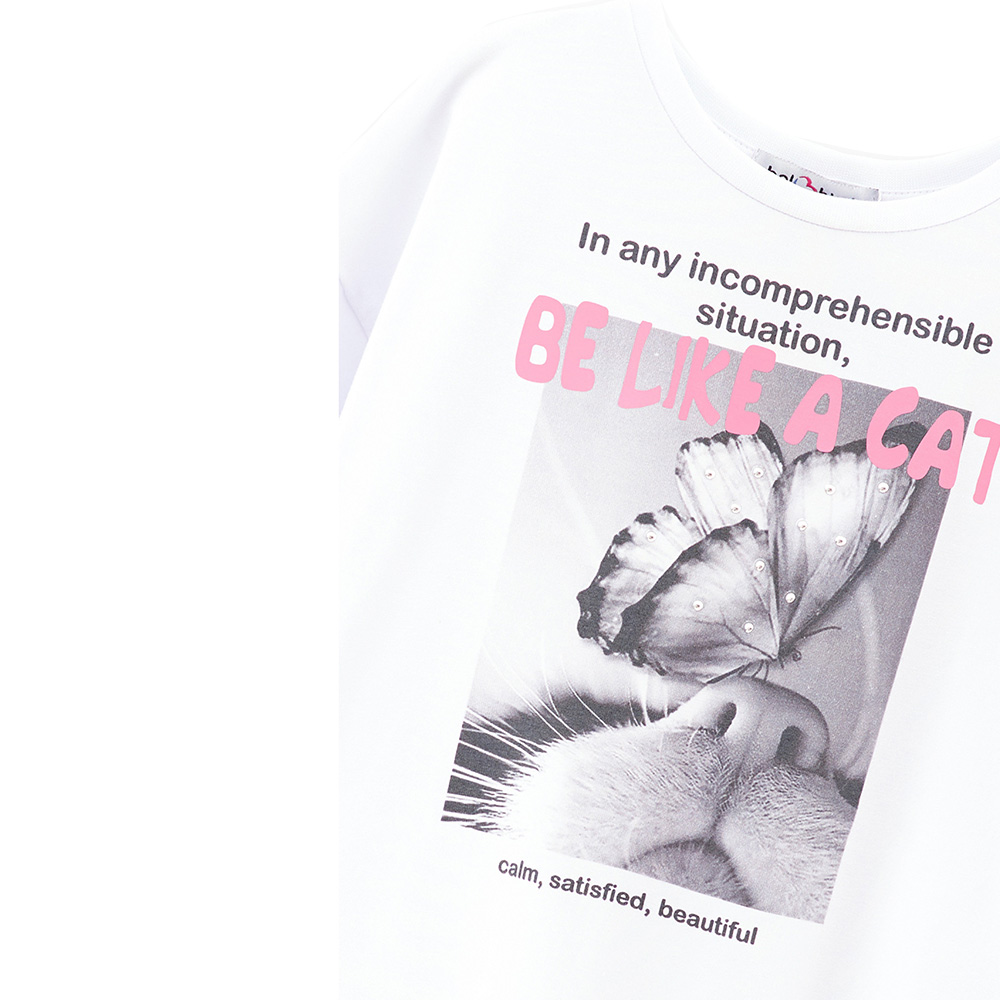 بيل بيمبو - تيشيرت بناتي ديزاينر مطبوع - أبيض