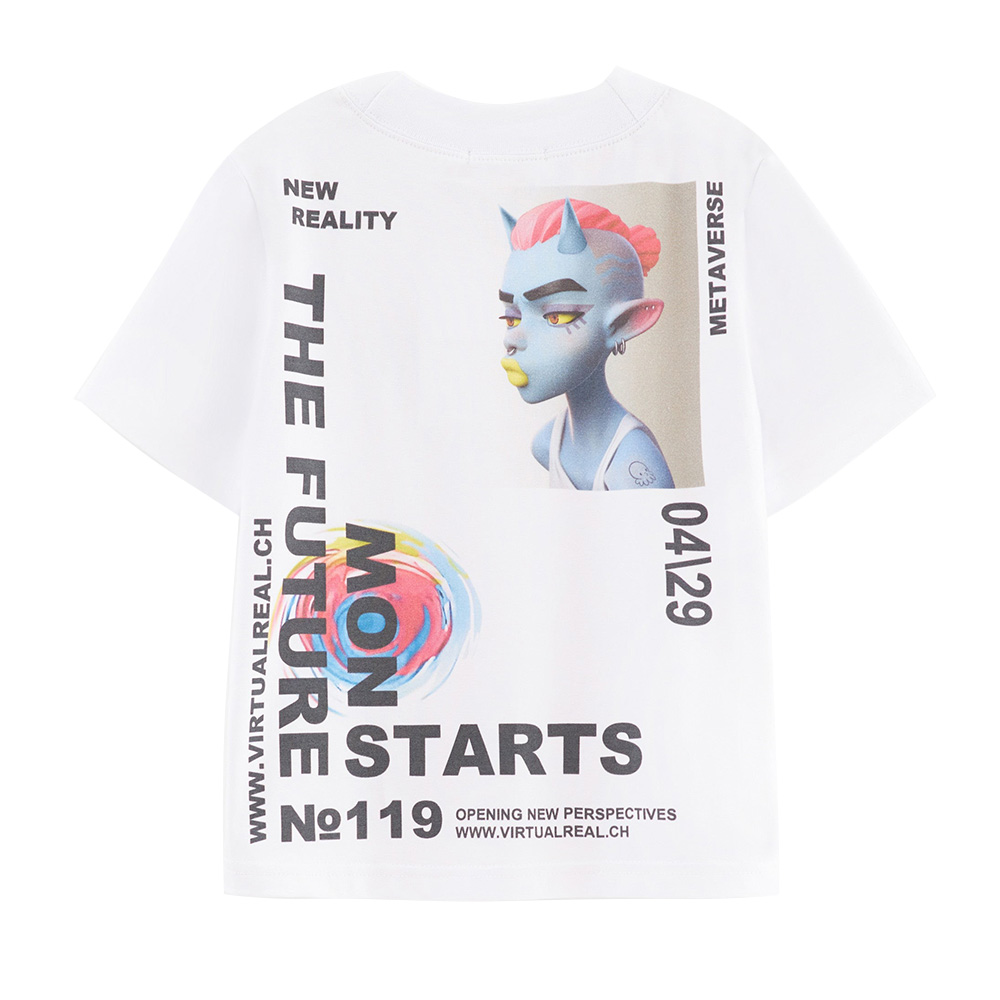 بيل بيمبو - تيشيرت بناتي بظهر مطبوع - أبيض