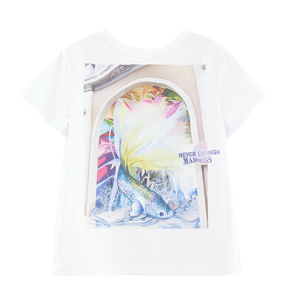 بيل بيمبو - تيشيرت بناتي ديزاينر بظهر مطبوع - أبيض