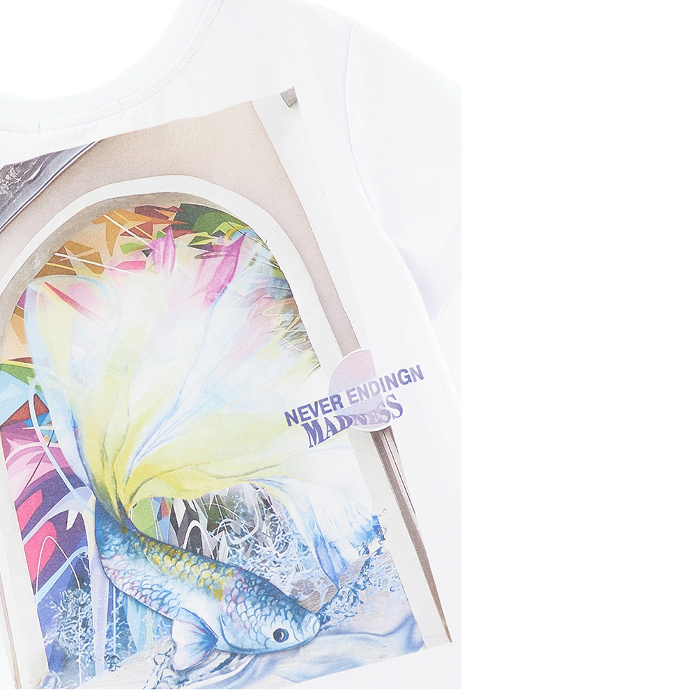 بيل بيمبو - تيشيرت بناتي ديزاينر بظهر مطبوع - أبيض