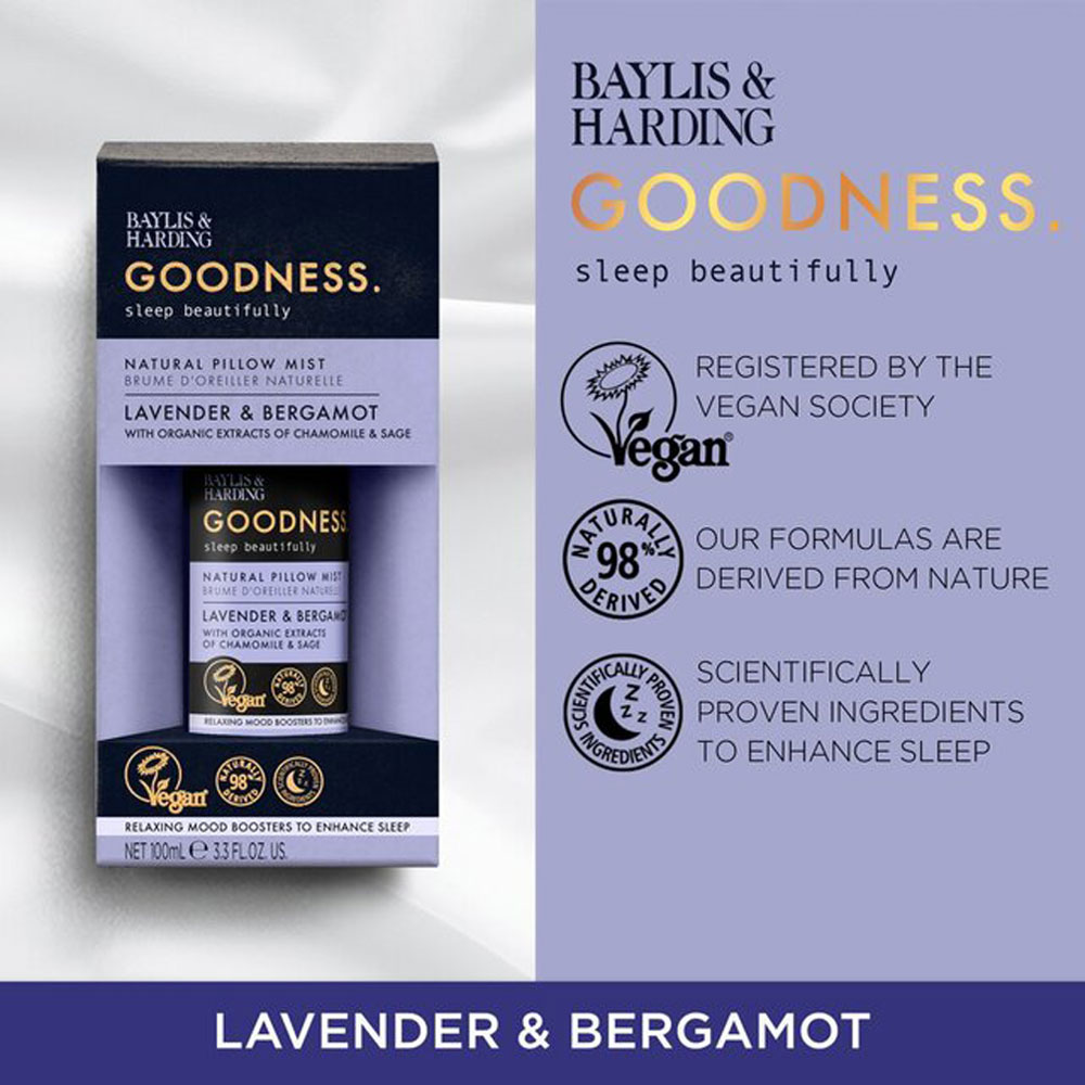 Baylis & Harding - Goodness Sleep Beautifully - Pillow Mist  Lavender & Bergamot With Organic Chamomile & Sage Pillow Spray - 100ml