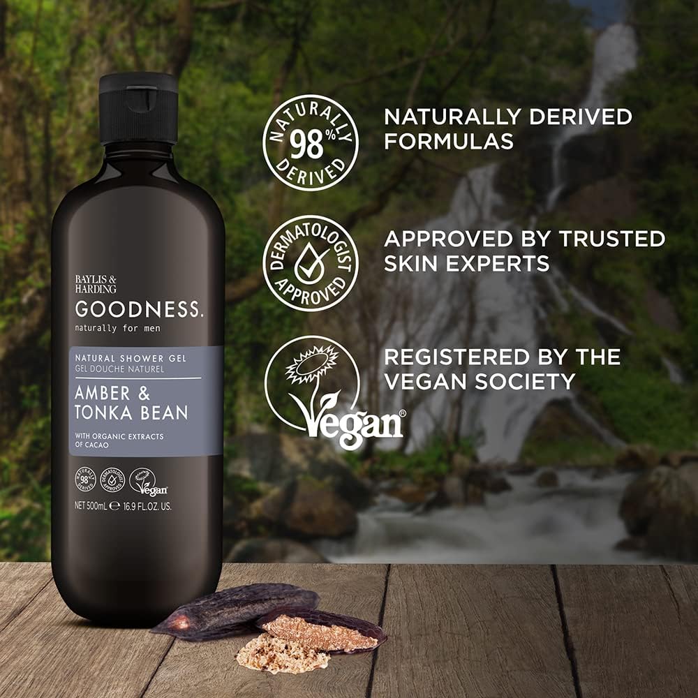 بايليس آند هاردينغ – جل استحمام طبيعي للرجال – العنبر وحبوب التونكا – 500 مل