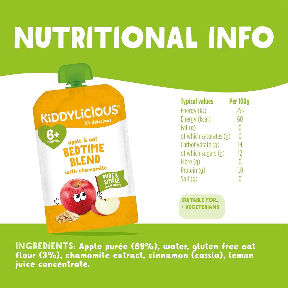Kiddylicious Apple & Oat Bedtime Blend With Chamomile Pouch Baby Food - 100 gm