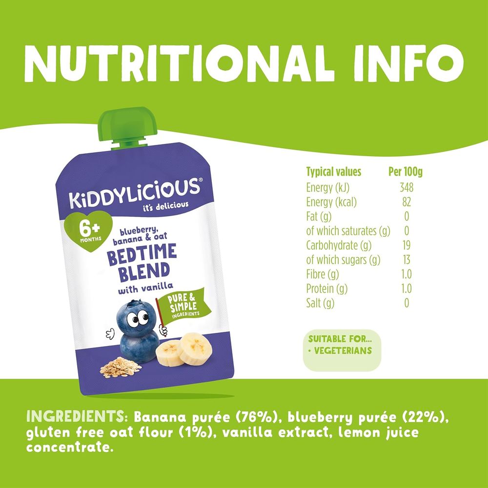 Kiddylicious Blueberry Banana & Oat Bedtime Blend Pouch Baby Food - 100 gm