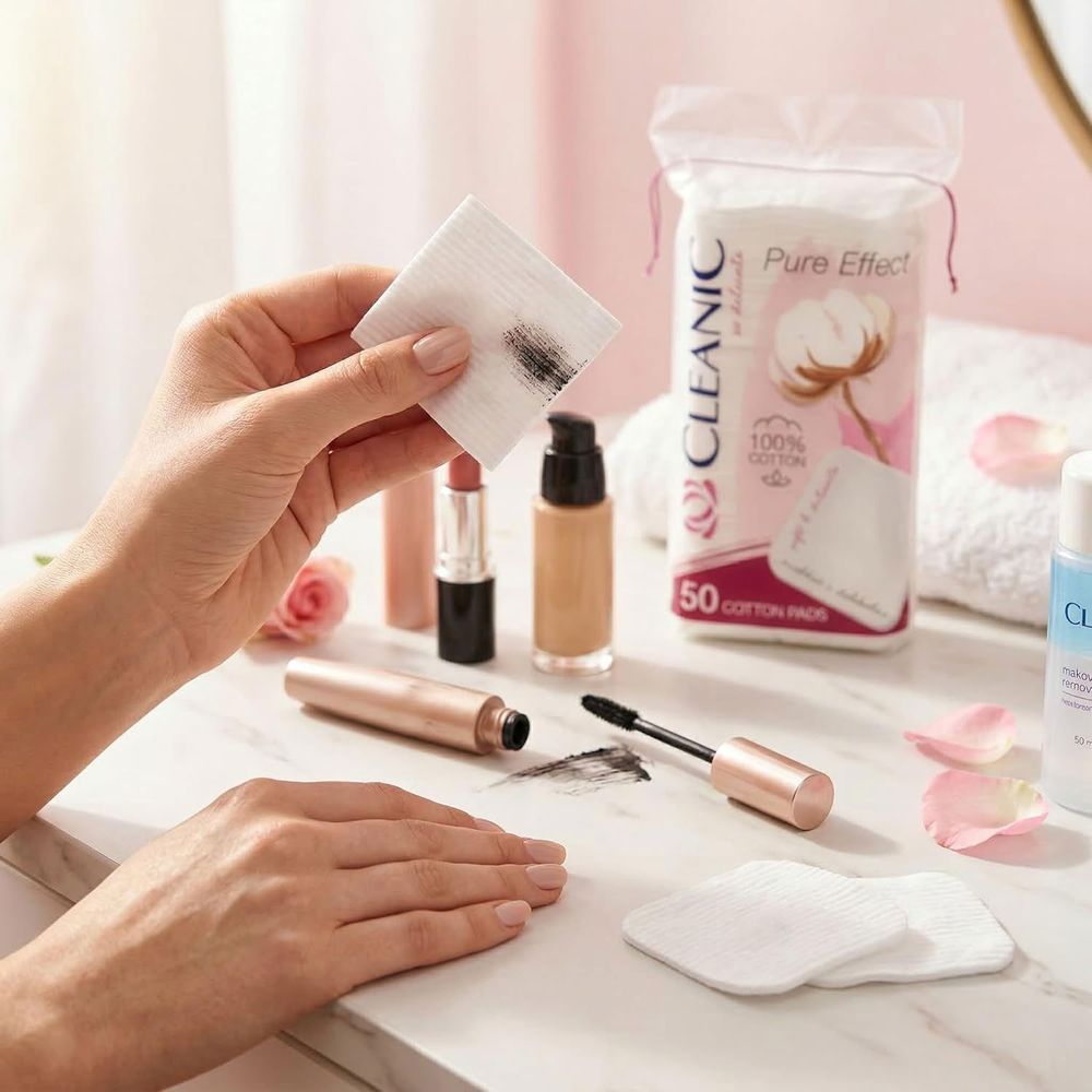 Cleanic - Pure Effect Square Cotton Makeup Remover Pads - 50 Pcs