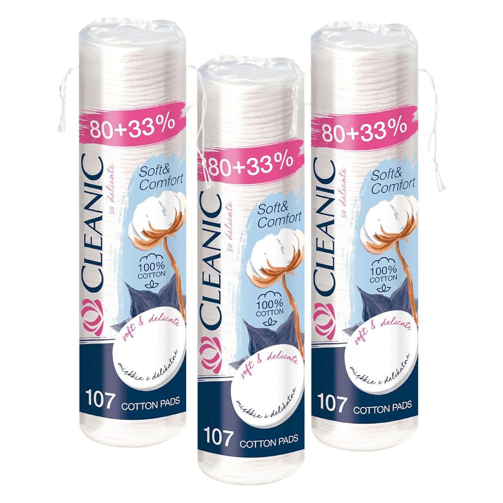 Cleanic - Makeup Remover Round Cotton Pads - Pack of 3 - 321 Pcs