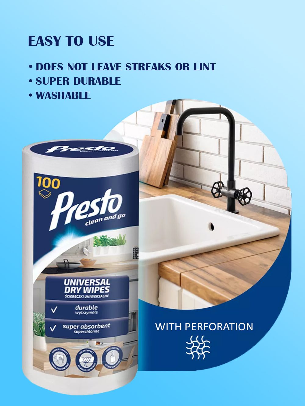 Presto - Universal Dry Wipes - 100 Pcs