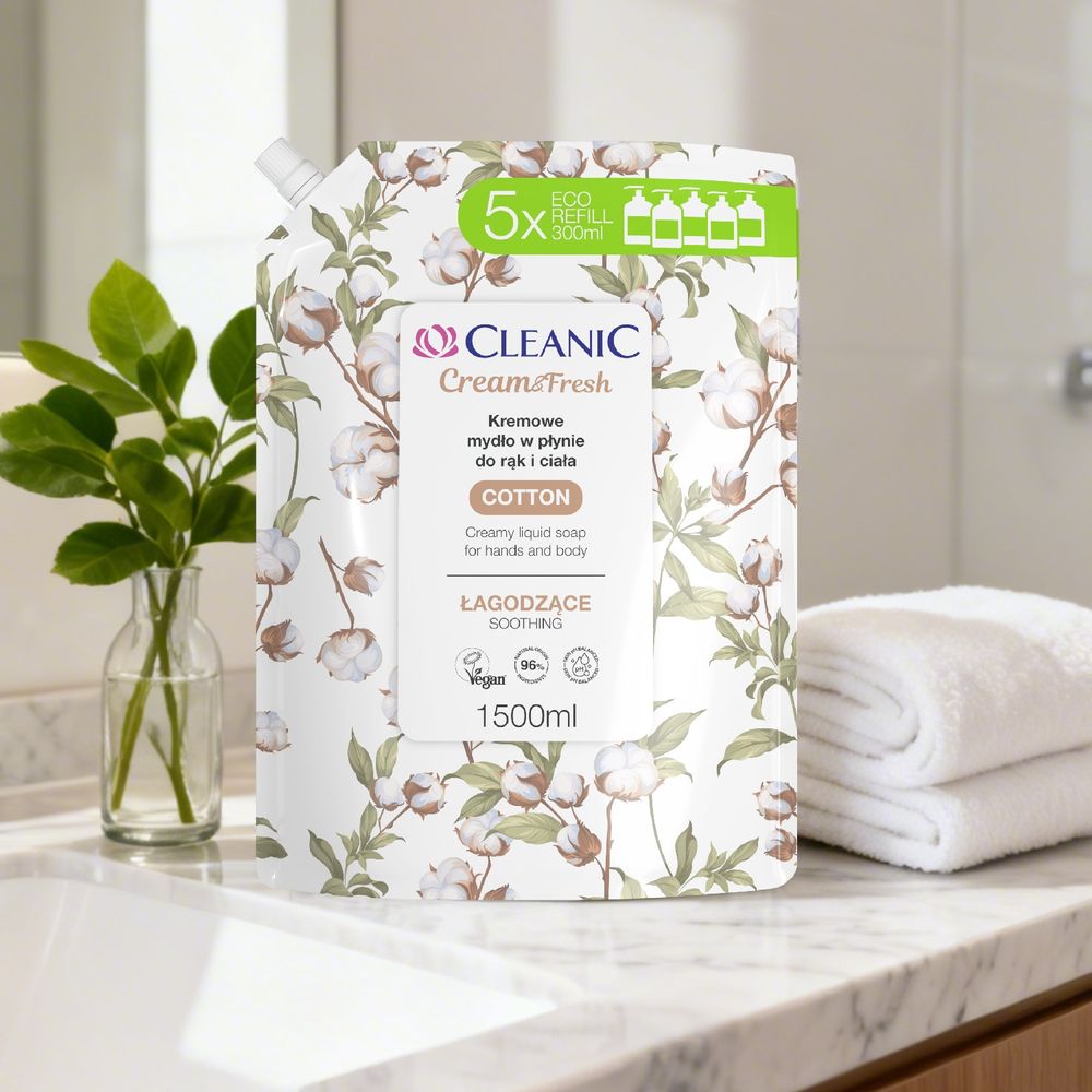 Cleanic - Cream & Fresh Liquid Hand And Body Soap - Cotton - 1.5 L