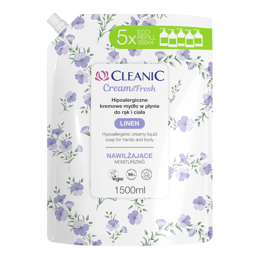 Cleanic - Cream & Fresh Hypoallergenic Liquid Hand And Body Soap - Linen - 1.5 L