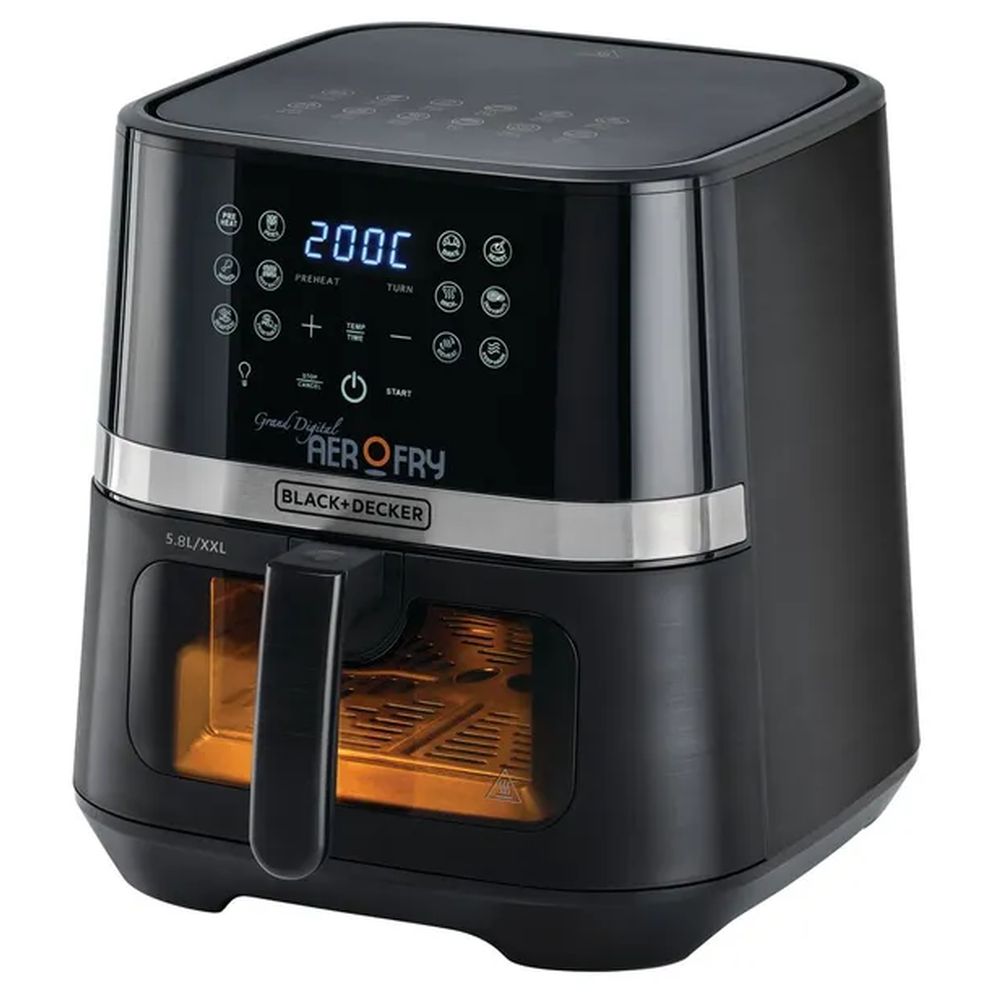 بلاك آند ديكر - مقلاة هوائية رقمية متعددة الوظائف 12 في 1 - أسود - 5.8 لتر