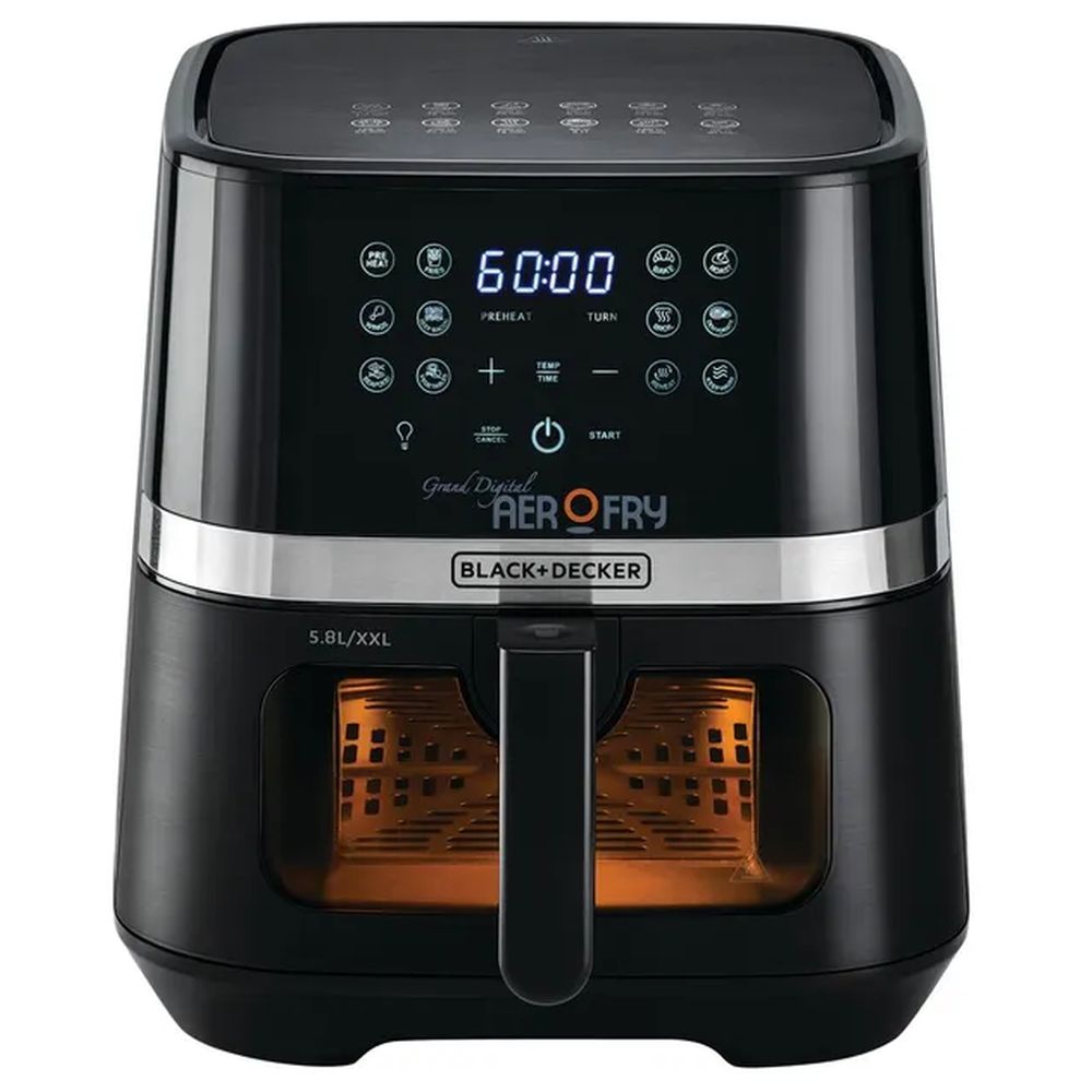 بلاك آند ديكر - مقلاة هوائية رقمية متعددة الوظائف 12 في 1 - أسود - 5.8 لتر