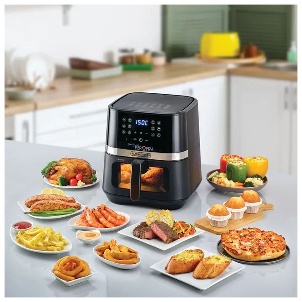 بلاك آند ديكر - مقلاة هوائية رقمية متعددة الوظائف 12 في 1 - أسود - 5.8 لتر