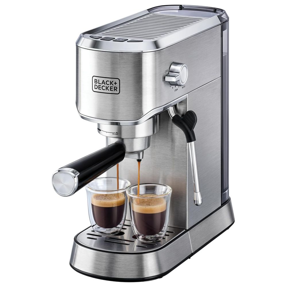 بلاك آند ديكر - ماكينة قهوة إسبريسو احترافية بضغط 15 بار - فضي وأسود - 1450 واط