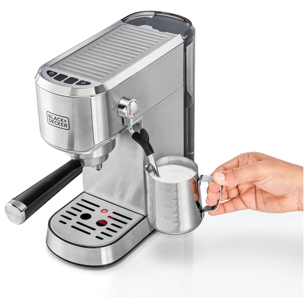بلاك آند ديكر - ماكينة قهوة إسبريسو احترافية بضغط 15 بار - فضي وأسود - 1450 واط