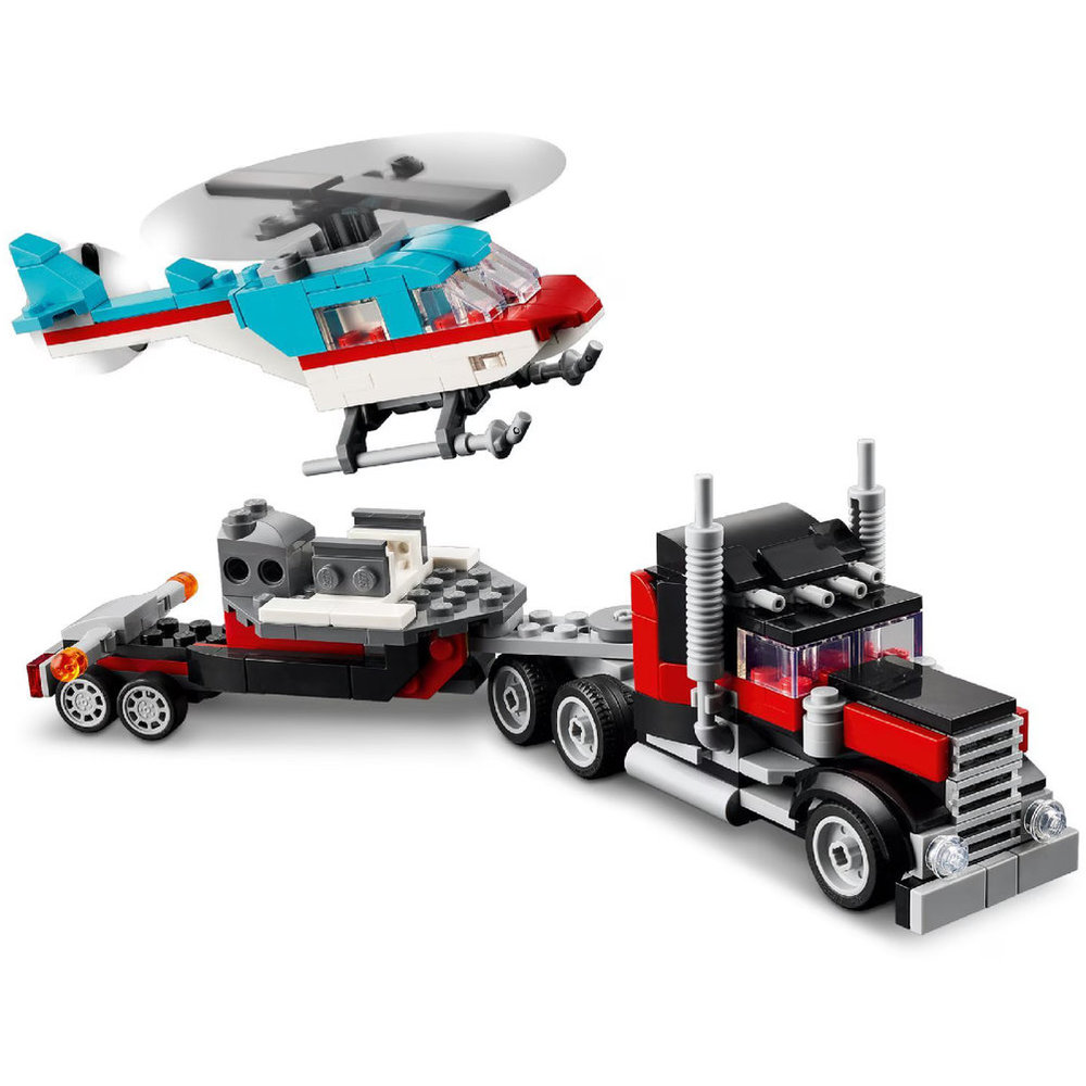 Lego - 3-In-1 Flatbed Truck With Helicopter Building Set - 270 Pcs