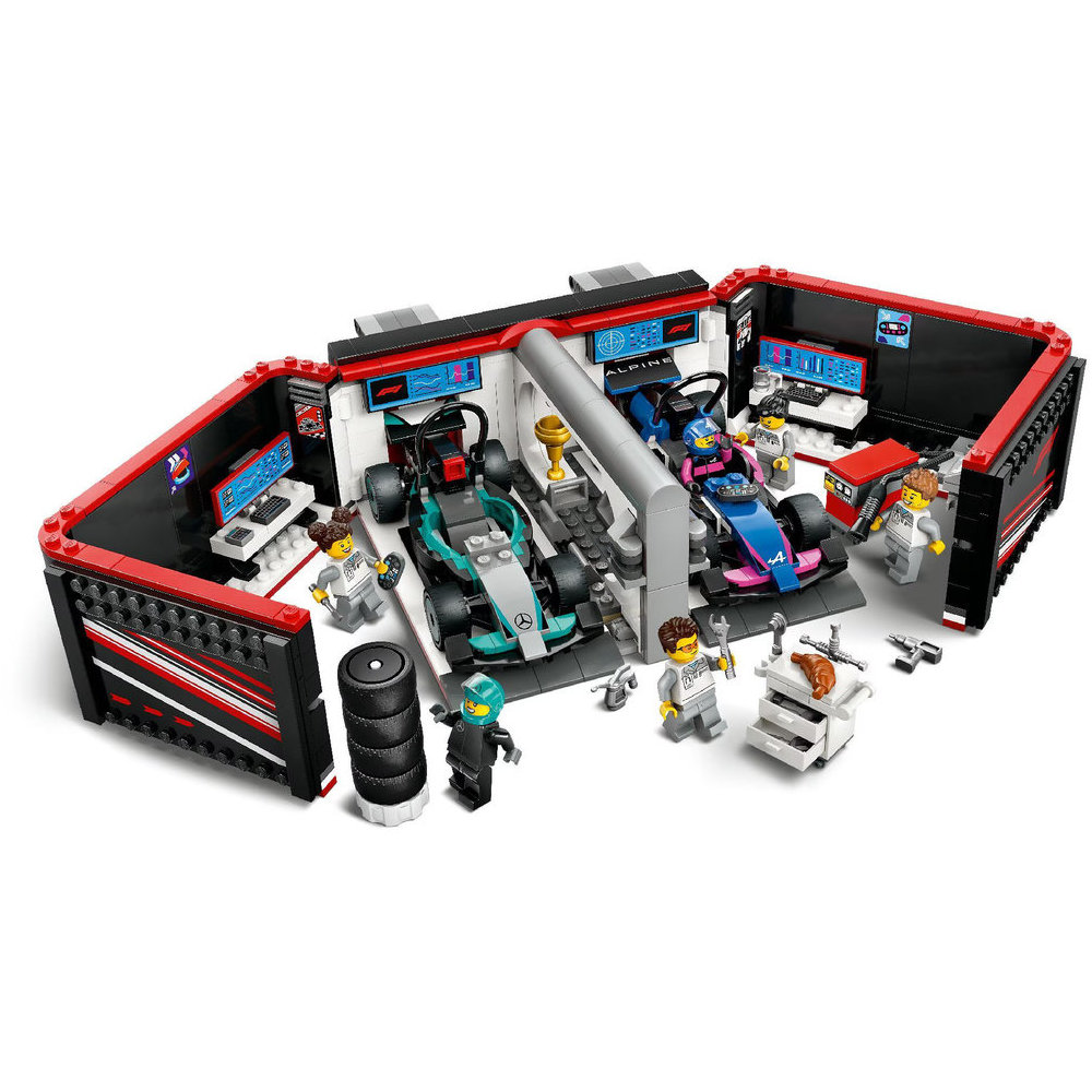 ليغو - مجموعة تركيب مرآب الفورمولا 1 وسيارات مرسيدس-إيه إم جي وألبين - 678 قطعة